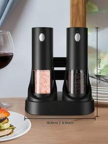 可充电电动盐和胡椒研磨器套装，海盐和玫瑰盐研磨器套装，带充电底座，2 件套，带收纳底座，LED 灯，研磨粗细可调，易于清洁，厨房必备，电动香料研磨工具，节日礼物 - 彩色 - 查看 3