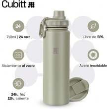 CUBITT, Termo Dos Tapas 710 ml, Botella de Agua 24 oz para Deportes, Con Tapa para Café y Tapa Deportiva de Boca Ancha, Termo de Acero Inoxidable, Guarda Frío 24 Horas y Calor 12 Horas, Verde,36983414 - Azul Cadete - Ver 6