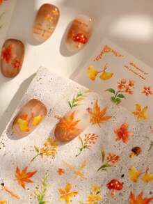 1张枫叶、雏菊、蘑菇5D美甲贴纸，适合长短指甲，女士派对美甲贴花，DIY美甲装饰，手机壳装饰，剪贴簿装饰