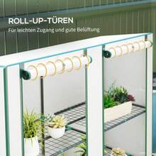 Szklarnia Outsunny z dachem dwuspadowym, podwójnymi drzwiami, półkami, odporna na zimę stalowa szklarnia, ogrzewana szklarnia na balkon lub do ogrodu, szklarnia na pomidory 144 x 48 x 152 cm, szklarnia na pomidory i warzywa, biała - Biały - Zobacz 6