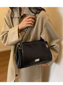 Women's Burgundy Tote Bag, Shoulder Bag With Chain Strap, Zipperless Model 6461 Fashion 2026 - 黑色 - 查看 2