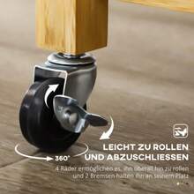 HOMCOM Kitchen Trolley With Drawer, Cupboard, Open Shelves, Towel Rack, Worktop, Natural Bamboo - Mustard Yellow - View 8