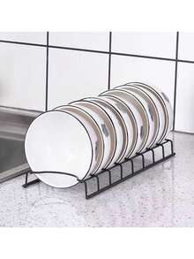 1pc Black Stainless Steel Bowl & Dish Storage Organizer, Tabletop Draining Rack, Kitchen Utensil Holder - Black - View 12