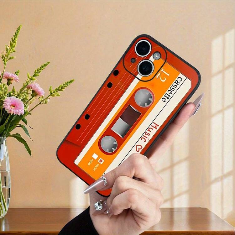 Funda de teléfono impresa Borde Recto. Funda de Teléfono con Diseño de Cinta de Audio Roja Vintage, Compatible con iPhone 17/16/15/14/13/12/11/XS/XR/X/7/8 Plus/Pro/Max/Mini - Creativa, Moderna, Minimalista, Cubierta Protectora Completa Antigolpes para Hombres y Mujeres, Opción de Regalo Ideal Consigue un regalo para tu teléfono - 1 pieza - Añade 10