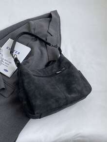 新款休闲哑光质感大容量时尚百搭单肩包，高端沙滩手提包，独特低调通勤拉链双肩带斜挎包 - 黑色 - 查看 5