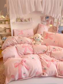 1pc Milk Velvet Single Duvet Cover New Thickened Warm And Comfortable Coral Velvet Autumn And Winter Quilt Cover Bedding - Pink - View 3