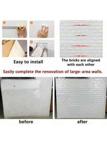 20片3D立体墙贴，易于粘贴和撕除，适用于墙纸表面，纯白色长方形自粘防水墙贴，易于清洁且可自由裁剪，适用于厨房、客厅、浴室、走廊等场所。 - 彩色 - 查看 8