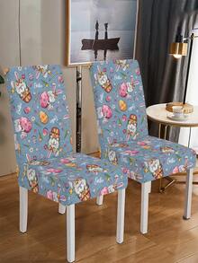 1pc/4pcs/6pcs/20pcs Easter Polyester Stretch Chair Covers, Egg Rabbit Floral Chair Back Protector Slipcovers, Washable For Home Dining Room Living Room Kitchen Decor - Black - View 5