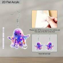 2D Flat Design, A Pair Of Halloween Gift Acrylic Fashion Dangling Earrings For Women, Colorful Ghost-Shaped Design, Suitable For Everyday Wear And Holiday Party Attire, A Great Gift For Friends, Family Or Mother's Day, 2D Flat Design. - Multicolor - Ver 5