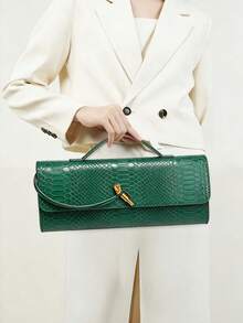 Womens Fashion Leather Clutch Bag Crocodile Print Evening Handbag Crossbody Tote Bag, Stylish Solid Color Clutch Bag, Multi-Functional Evening Bag Women Vintage Minimalist Faux Woven Texture Red Retro Flap Lock Large Capacity Clutch Bag, Handbag, Shoulder Bag Suitable For Evening Parties, Daily Wear, Fashionable Clutch Bags For Woman, Party Bags,Perfect For Party Wedding Prom Dinner/Banquet Matching With Holiday Party Dress Evening Dress & Sequin Dress, Purses And Bags Women - 綠色 - 查看 4