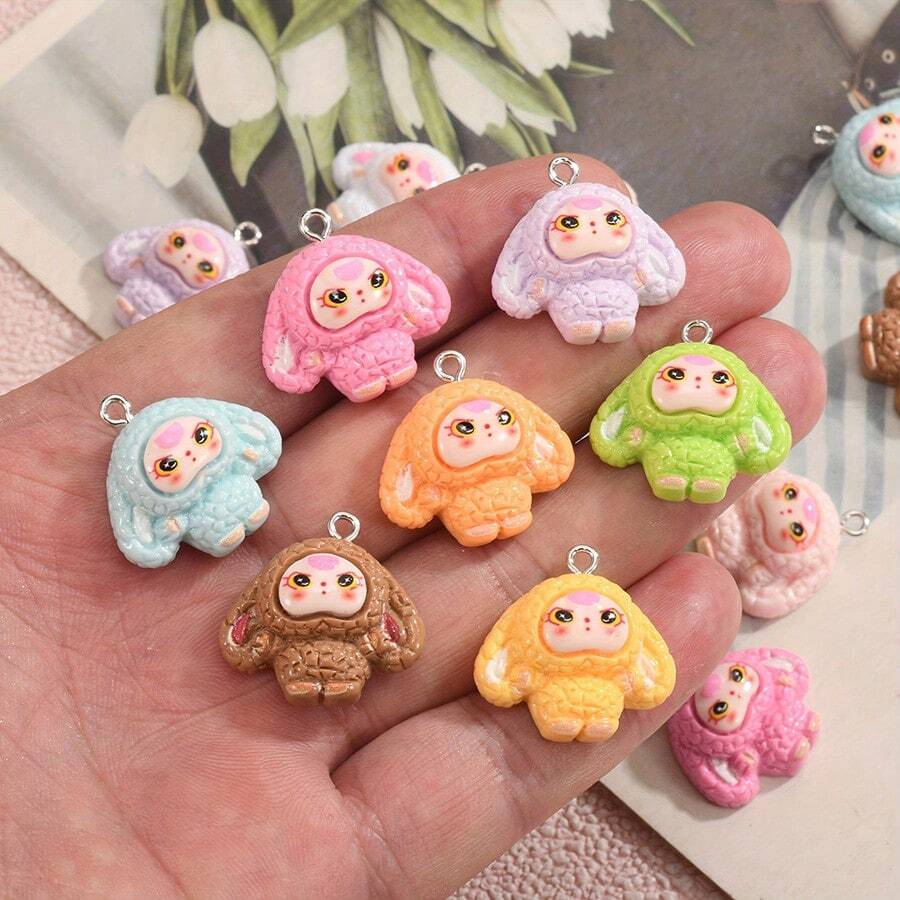9/18pcs Colorful Resin Rabbit Pendant, Random Color Cute Rabbit Charms, DIY Jewelry Making Accessories Suitable For Necklace, Earrings - Colorful Rabbit Pendant - View 1