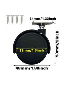 48mm/58mm 4pcs Black Swivel Casters, Heavy Duty, Suitable For Office Chairs, Desks, Computer Stands, Kitchen Racks, Furniture, Planters, And Various Flat-Bottom Household Items