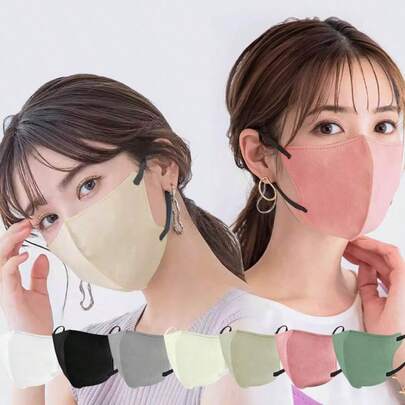 50片装一次性3D夏季薄款透气时尚混色口罩 - 透气舒适，男女通用，适合户外活动，时尚布口罩，轻便