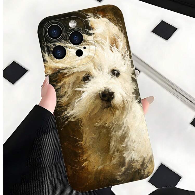 2026 nueva funda de teléfono esmerilada, funda de teléfono con estampado de perro blanco esponjoso para iPhone 17 14 13 12 11 Pro Max y funda de teléfono  Galaxy S23 S22 S21 S20 Ultra Plus, regalo de funda de pareja para novio y novia, regalo de San Valentín y cumpleaños - Blanco antiguo - Añade 2