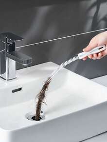 3pcs (45cm) Drain Cleaning Tool Set, Includes Flexible Drain Snake And Brush, Effectively Removes Hair Clogging From Sink, Shower, And Bathtub, Suitable For Kitchen And Bathroom Home Decor, Great For Back To School, Christmas, Halloween, And Christmas Eve - White - View 5