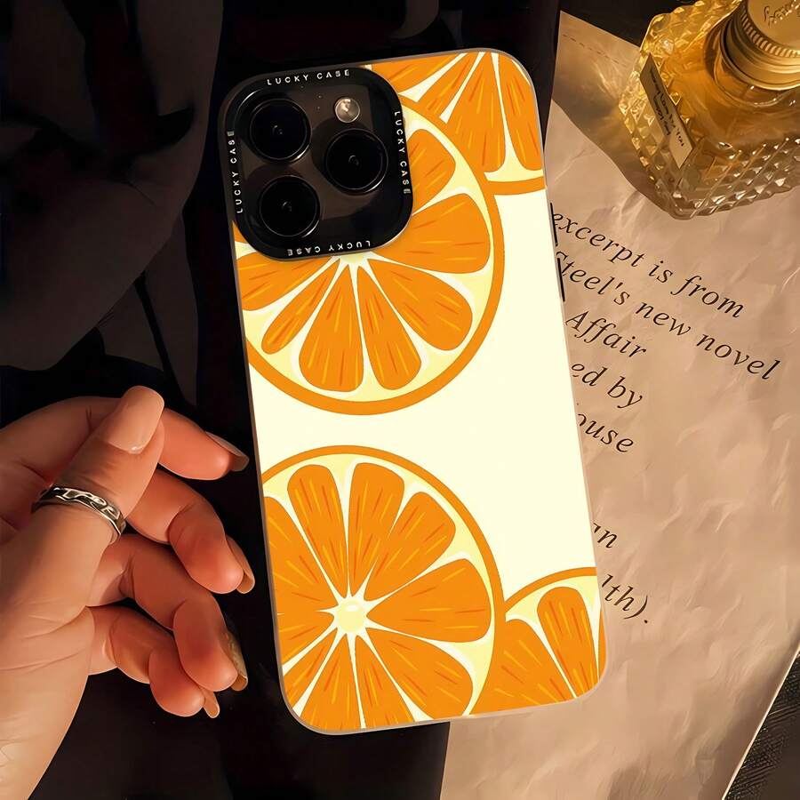 Orange Slice Pattern Phone Case Compatible With  12 Pro  12 Pro Max  13 Pro  13 Pro Max  14 Pro  14 Pro Max  14 Plus  15  15 Pro  15 Pro Max  16 Pro  16 Pro Max  16 Plus  17  17 Pro  17 Pro Max And  17 Air Made Of TPU Material It Ensures Anti-Slip And Drop Protection Featuring A Special Process High-End Appearance And Stylish Design - Moon White - View 1