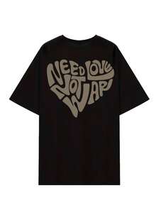 Black Graphic Print Round Neck Loose Casual T-Shirt For Women, Summer - Black - View 6