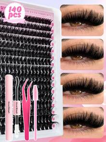 假睫毛礼盒套装，包含1875片假睫毛簇，9种不同款式（浓密/超浓密/戏剧/丰盈/全效/尖刺），防水睫毛簇套装，适合初学者和熟练用户，在家即可轻松佩戴，柔软舒适，易于打造自然妆容，日常妆容适用。