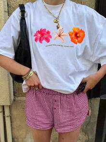 Tween Girls' Casual Printed White Crew Neck Short Sleeve T-Shirt, Summer Top - White - View 9