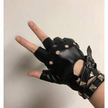 Fingerless Gloves For Women Black PU Leather Punk Rock Gloves Halloween Cosplay Half Finger Accessories Biker Driving Motorcycle Gothic Glove - 如圖所示 - 查看 5