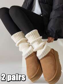 1/2/3 Paia di scaldamuscoli caldi da donna, scaldamuscoli lavorati a maglia di colore unito, scaldamuscoli lavorati a maglia versatili, scaldamuscoli lunghi e caldi lavorati a maglia per l'autunno/inverno, alla moda - Multicolore - Visualizzare 23