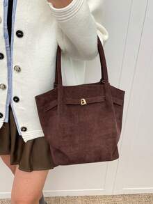 Dedoo 欧美小众设计麂皮水桶包，带扣设计，女士街头风手提包，适合秋冬季购物、通勤、聚会和送礼。 - 咖啡 - 查看 8