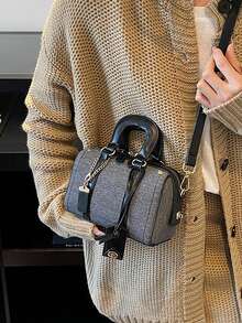 Retro High-End Boston Handbag, Shoulder Bag, Pillow Bag - màu đen - Xem 6