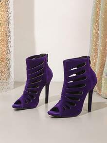 Women's High Heel Fashion Sandals, Peep-Toe Zipper Decor Hollow Out 11cm Super High Heel Sexy Elegant Stylish Sandals, Size 42 - Purple - View 5