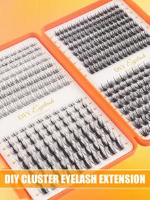 400pcs D-Curl Fluffy False Eyelashes Set, High Volume Artificial Lashes Kit, DIY A/B/C/D 10-16mm Lashes, Suitable For Beginners, Daily DIY Makeup, Lightweight & Reusable, Suitable For Travel & Occasions, Cluster Lashes, Individual Lashes, False Eyelashes, Artificial Lashes - Màu Cam cháy - Xem 5