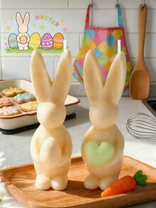 Molde para huevos con forma de corazón y orejas de conejo, resistente al calor, flexible, fácil de limpiar, para manualidades con velas, yeso, resina y decoración navideña - Blanco - Ver 3