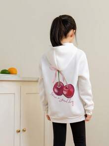 Áo khoác nỉ có mũ lót giữ nhiệt in họa tiết thường ngày cho bé gái tuổi teen, phù hợp cho mùa xuân, mùa thu và mùa đông - trắng - Xem 2