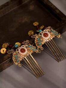 1 chiếc lược cài tóc thanh lịch kèm kẹp tóc, tua rua đính hạt, phụ kiện tóc cổ điển/trang trí tóc kiểu Trung Quốc, phụ kiện hàng ngày cho nữ dự tiệc, phụ kiện thời trang, quà tặng cho bạn gái. Thích hợp cho Hanfu, các bữa tiệc và lễ hội truyền thống. Áp dụng cho lược cài tóc, đồ dùng học tập, các dịp cưới hỏi, phụ kiện tóc, thích hợp cho kiểu tóc lễ hội của nữ, lược cài tóc, phụ kiện tóc. - Vàng - Xem 4