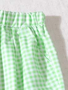 2件套女童蝴蝶结装饰T恤和格子裤休闲套装，夏季 - 薄荷綠 - 查看 6