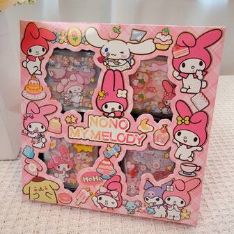  1 Caja Juego de Pegatinas Sanrio | Pegatinas de vinilo lindas con diseños de Hello Kitty, Kuromi, My Melody y Pompompurin, excelentes para scrapbooking, planificadores, recompensas escolares, manualidades | Incluye caja de regalo, colores surtidos, esencial para volver a la escuela, regalo para familia, amigos y compañeros de trabajo