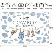 1 Western-Themed Baby Shower Banner Reading "Little Cowboy On The Way", Featuring Hat And Boots Design, Perfect For Baby Baptism And Photo Studio Props, Party Photo Backdrop. - Multicolor - View 6