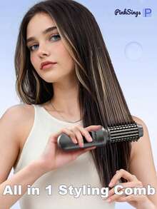 PinkSings 无绳卷发棒，旅行卷发梳，三合一便携式无绳卷发棒，热能卷发梳，USB充电式卷发棒，迷你热能卷发梳 - 腮红 - 彩色 - 查看 3