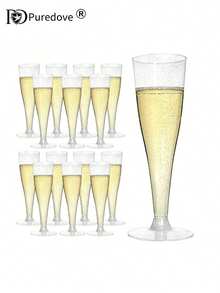 PUREDOVE 25/50 Pcs Clear Silver Glitter Plastic Champagne Flutes,Party Decorations,130ml/4.5oz Reusable Silver Glitter Plastic Champagne Glasses,Durable & Elegant Flute-Shaped Glasses For Weddings, Cocktails, Holidays,Christmas, New Year's Day - 銀色閃光 - 查看 2