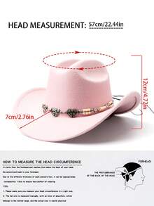 1pc Unisex Solid Color Western Cowboy Hat, Soft Wool Felt Material, Heart Rhinestone Metal Star Beaded Decor, Suitable For Back To School, Party, Western Theme Event, Gathering, Valentine's Day, Graduation, Masquerade, Holiday, Birthday, Music Festival, Mother's Day, Travel, Hiking, Daily Wear, Fashion & Versatile - Style 1 - View 2