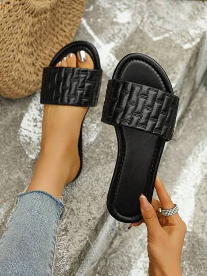 Women's Fashionable Solid Color Leather House Slippers, Suitable For Home, Date, Vacation, Beach, Ideal Gift For Valentine's Day, Women's Day, Back To School, Thanksgiving, Halloween