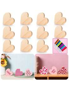3pcs Set - Unfinished Wooden Heart Shaped Paper Carving Decor, 3.94 Inch Blank Heart Shaped Plaque, Wooden Blocks, Layered Heart Shaped Wooden Tray, Suitable For Painting, DIY Crafts, Wedding Home Decor, 0.59 Inch Thickness (Includes Pen)