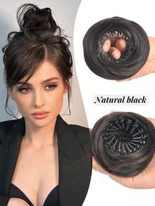 Synthetic Hair Bun With Circle Elastic Clips Straight Donut Updo Hair Wig Bird's Nest Shaped Retractable Hairpieces 4 Inch Stretchable Elegant Women's Magic Bun Maker High Temperature Fiber Suitable For All Hair Types Firm Fit Design Easily Create Stylish Black Bun Maker - Multicolor - View 15