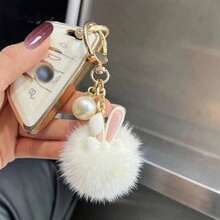 1pc Cute Charcoal Ball Cartoon Keychain, Creative Funny Charcoal Ball Pendant, Retro Student Doll Keychain Charm, Suitable For Christmas, Valentine's Day, Halloween, Easter And Other Holidays, Adorable Monster Keychain Gift Bag Hanging Accessory, Creative Gift For Teachers, Friends, Sisters - Pompom Bunny - View 2