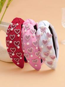 1件装女士水钻爱心仿珍珠打结宽发箍，情人节发饰，甜美可爱风格，女士发饰，适合节日派对、聚会，女士配饰，情人节礼物，装饰配饰，发带，发箍头饰 - 彩色 - 查看 9