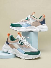 多功能老爹鞋，厚底透气休闲鞋，男士独特魅力运动鞋，系带，耐穿，低帮，坡跟跑步鞋，适合校园、派对、聚会等场合（建议脚宽者选择大一码）