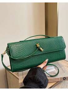 Womens Fashion Leather Clutch Bag Crocodile Print Evening Handbag Crossbody Tote Bag, Stylish Solid Color Clutch Bag, Multi-Functional Evening Bag Women Vintage Minimalist Faux Woven Texture Red Retro Flap Lock Large Capacity Clutch Bag, Handbag, Shoulder Bag Suitable For Evening Parties, Daily Wear, Fashionable Clutch Bags For Woman, Party Bags,Perfect For Party Wedding Prom Dinner/Banquet Matching With Holiday Party Dress Evening Dress & Sequin Dress, Purses And Bags Women - 綠色 - 查看 5