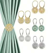 1/2pcs Magnetic Curtain Clips, Golden Crystal Flower Curtain Decor No Drill, Curtain Clips With High Elastic Spring Wire, Home Decor - Multicolor - View 1