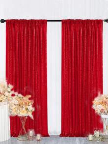 1/2/4件組紅色亮片派對背景布，60 X 240cm，生日派對裝飾用品背景橫幅，可重複使用於居家裝飾、婚禮裝飾、派對裝飾，適用於金屬拱門框架和氣球，背景裝飾，也適用於日常使用，閃亮背景永不過時 - 紅色 - 查看 5