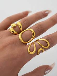 Frminee Bộ 3 chiếc nhẫn hình học bằng thép không gỉ mạ vàng 18K cao cấp, thời trang, tối giản, thanh lịch, độc đáo, tinh tế, thích hợp cho nữ đeo hàng ngày hoặc làm quà tặng. - Vàng - Xem 3