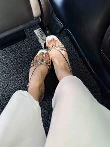 Mẫu sandal hở mũi một quai mùa hè kiểu Âu và Mỹ mới năm 2026, sandal da cao gót thấp không quai đa năng dành cho nữ. - Vàng - Xem 2