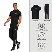 Adidas [Men's Sports Suit] FAB POLO Sports Outdoor Commuter Short-Sleeve Collared Top + GYM+ 3S PNT Casual Daily Running Training Pants Woven Single Layer Pants